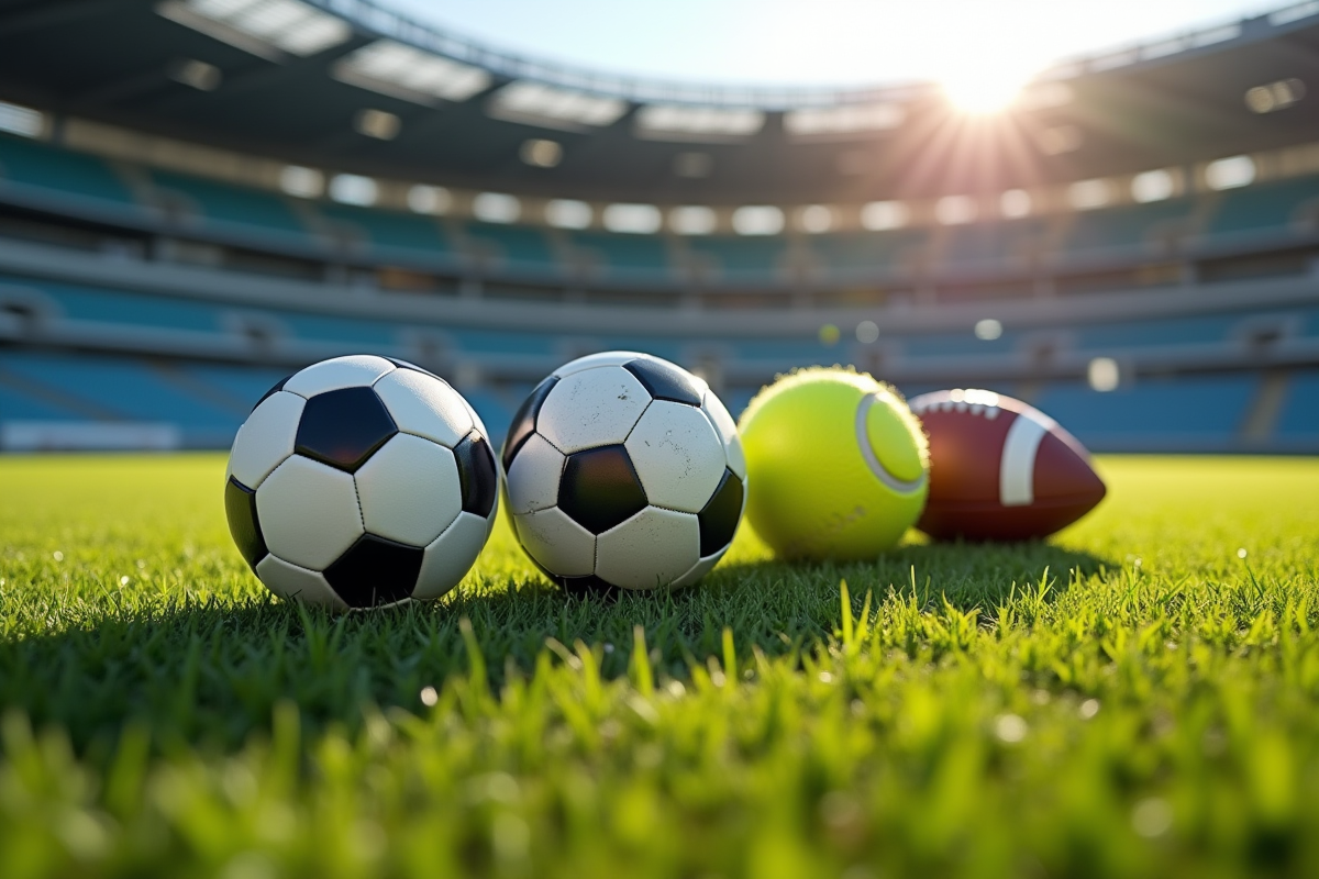 Bases sportives de baseball football tennis sur gazon
