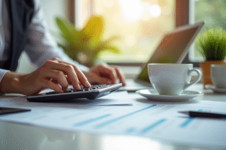 Personne calculant ses finances au bureau lumineux