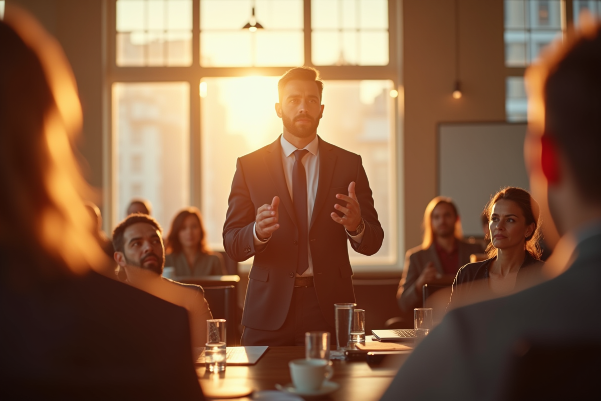 Homme en conférence s