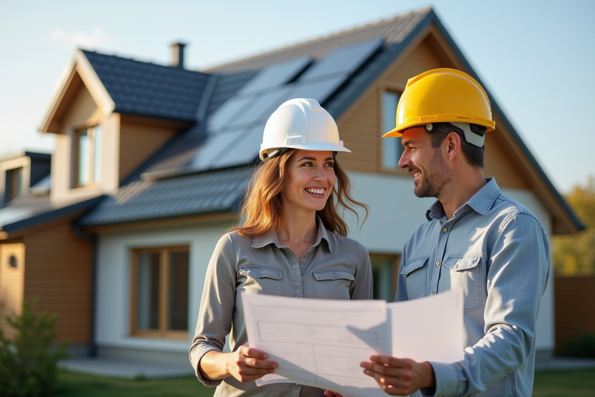 Couple satisfait avec expert en renovation energie