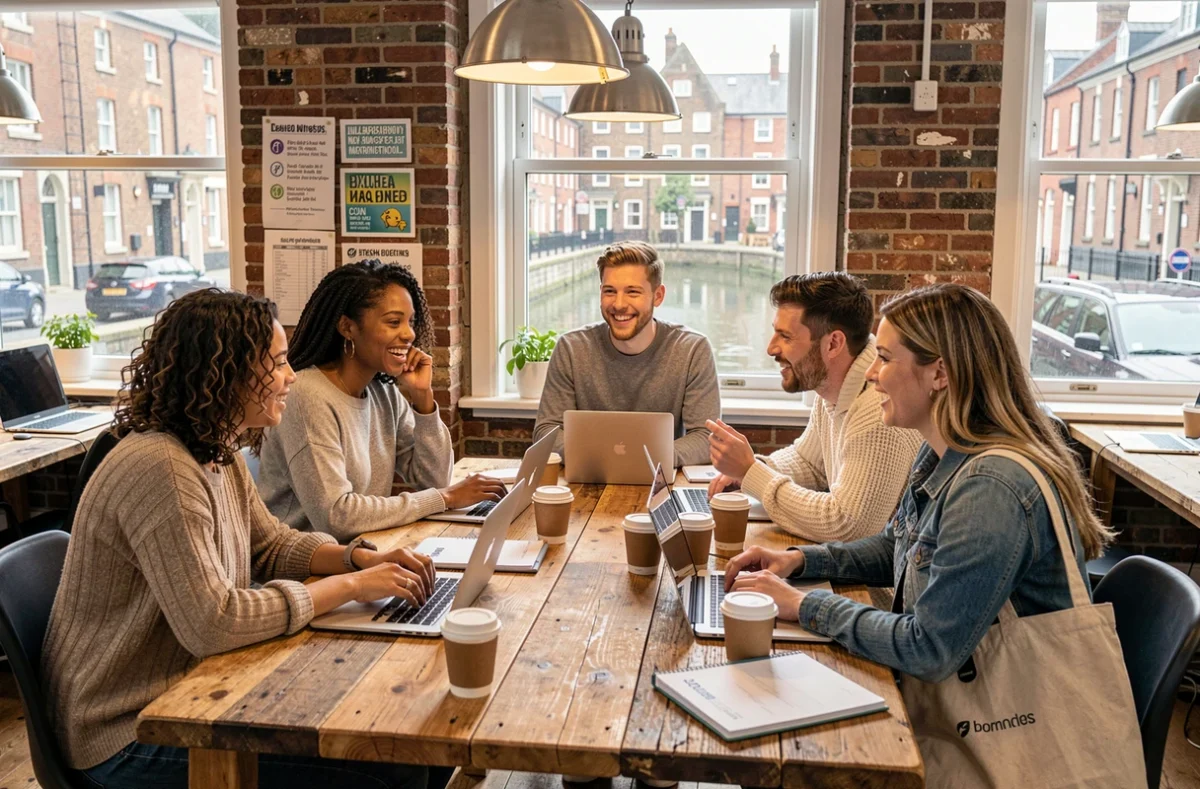 Groupe de jeunes professionnels internationaux dans un espace de coworking dublinois, reflet de la diversité et de la croissance démographique de Dublin