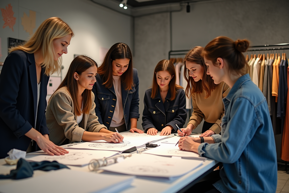 Groupe de designers dans un studio de mode à Milan