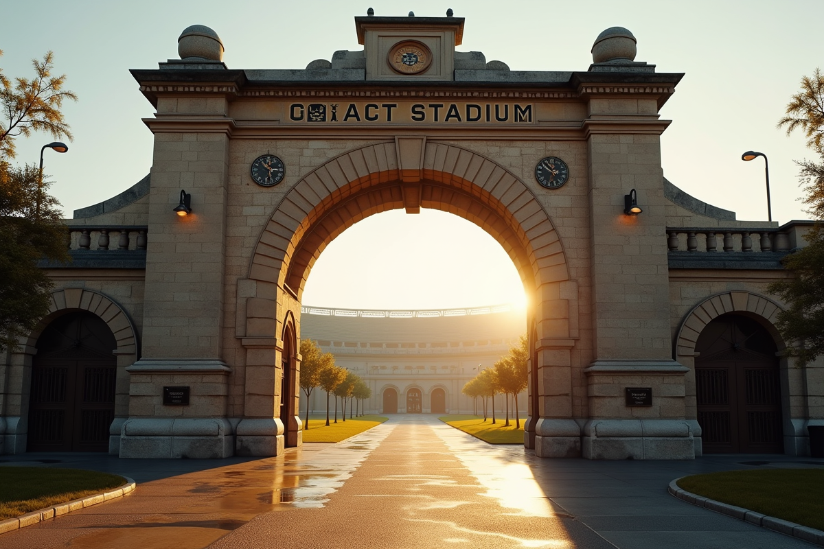 Entrée d un stade historique avec arche en pierre