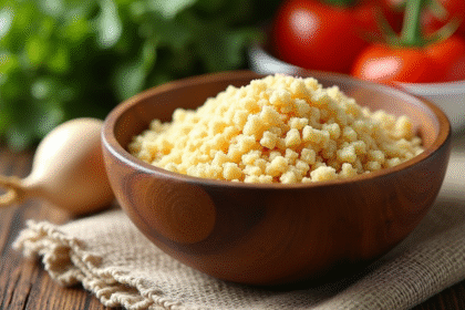 Bol en bois avec levure de bière sur lin naturel