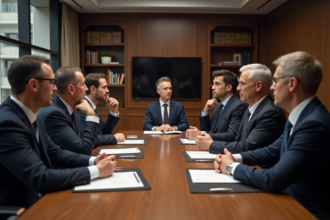 Groupe de professionnels en réunion dans un bureau moderne