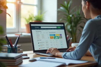 Etudiant en universite travaillant sur un bureau organise