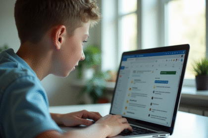 Jeune étudiant universitaire utilisant un ordinateur portable