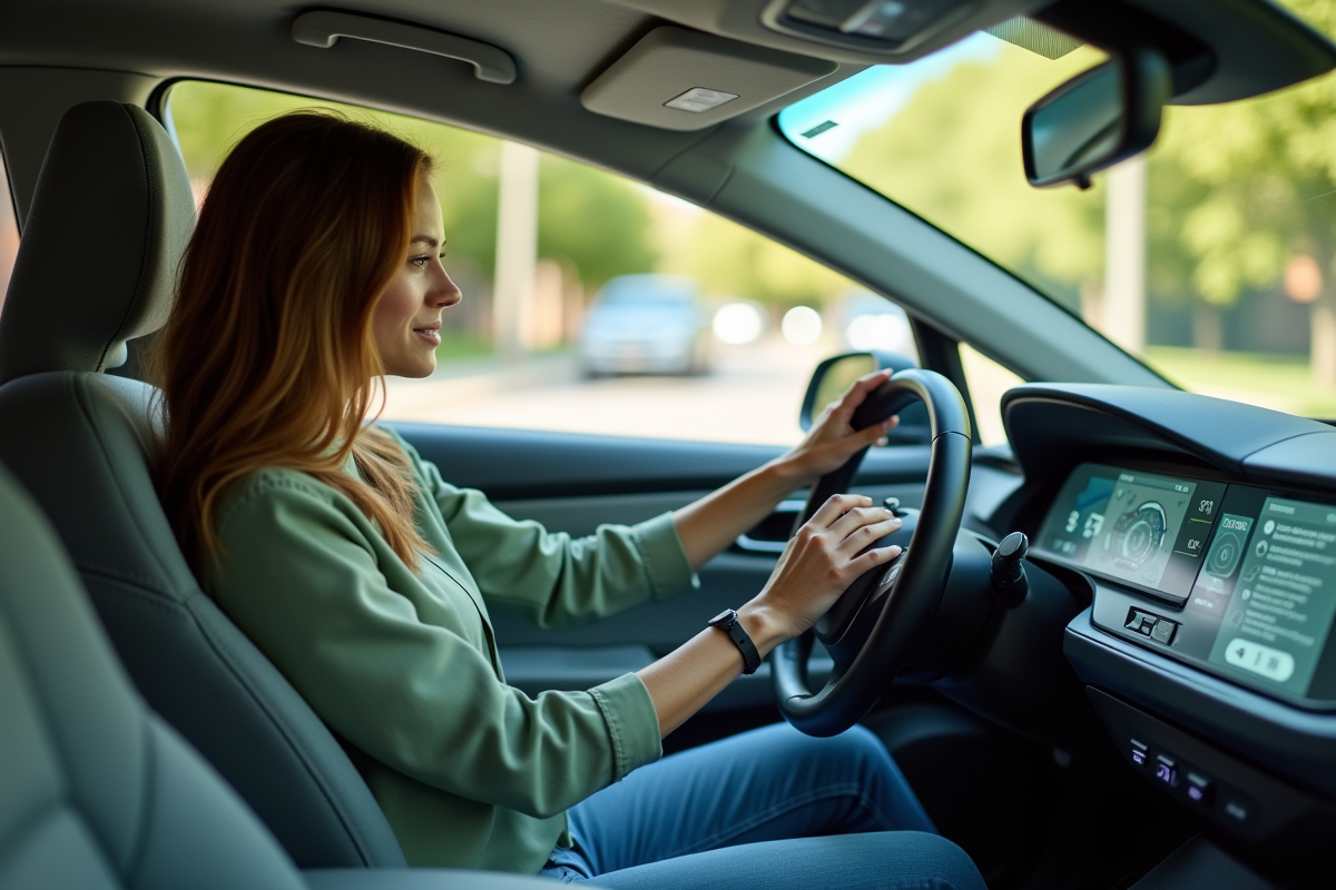 Jeune femme examine le tableau de bord d