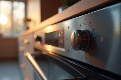 Four moderne avec thermostat réglé à 6 pour la cuisson