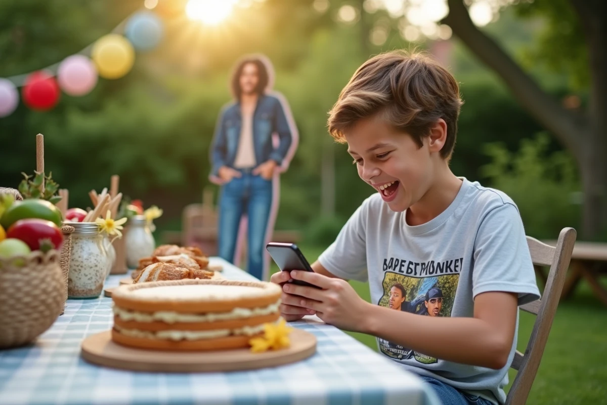 Adolescent enregistrant message anniversaire en extérieur