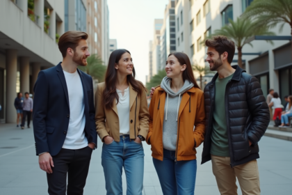 Groupe de jeunes adultes en ville avec styles variés