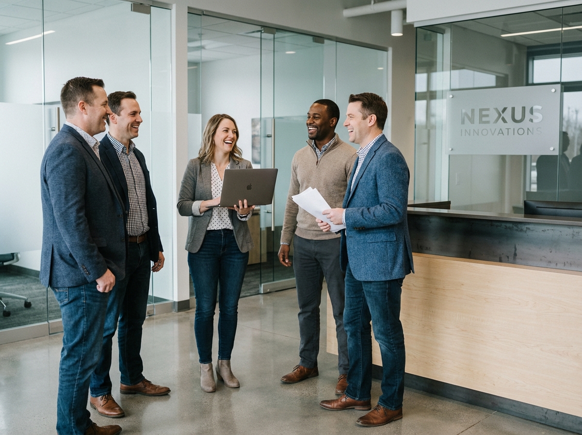Groupe de professionnels souriants dans un bureau moderne