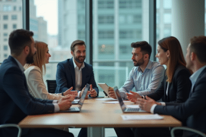 Groupe de professionnels en réunion d'affaires pour l'ethique digitale