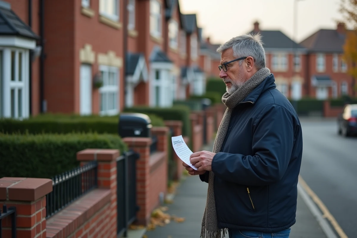 Homme regardant son seuil de livraison dans la rue