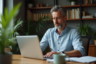 Homme d'âge moyen dans un bureau cosy et moderne