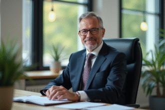 Homme d'affaires en costume dans un bureau moderne