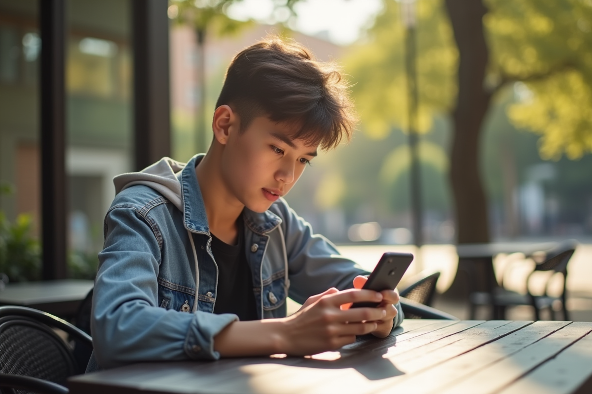Jeune étudiante utilisant son smartphone en extérieur