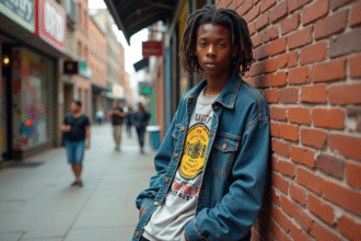 Jeune homme noir en streetwear vintage urbain