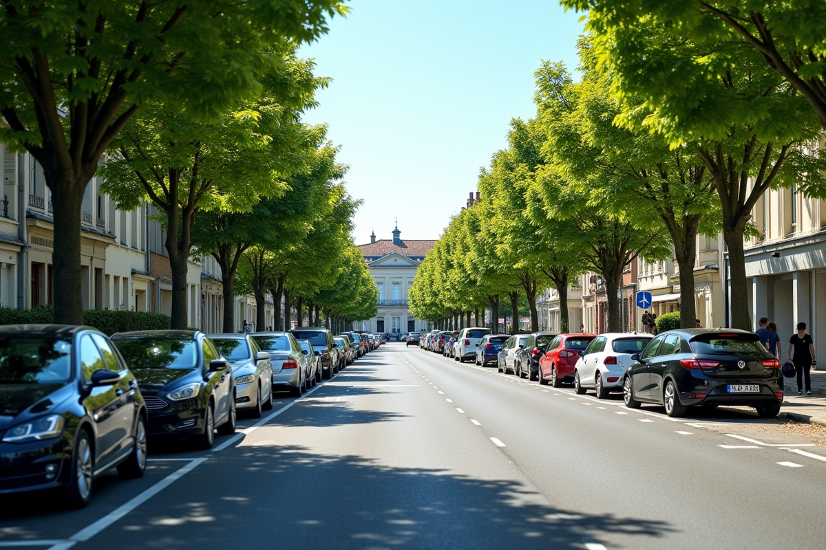 Stationnement à Rennes quartier animé en journée ensoleillée