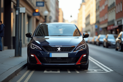 Peugeot 308 GTI stationnée en ville en journée