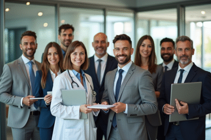 Groupe de professionnels divers avec objets liés aux carrières L