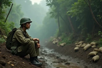 Jeune soldat americain dans la jungle vietnamienne