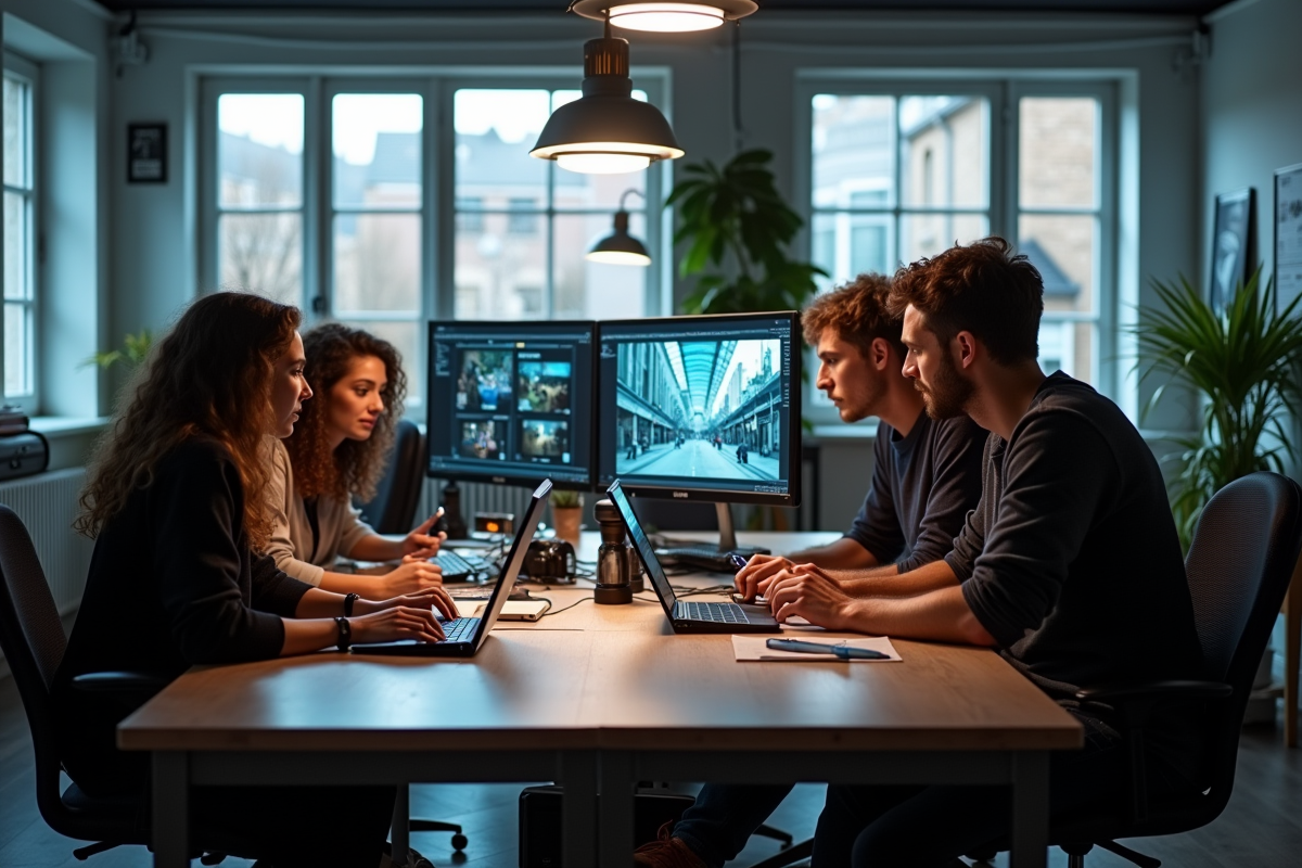 Studio créatif français avec jeunes analysant des images