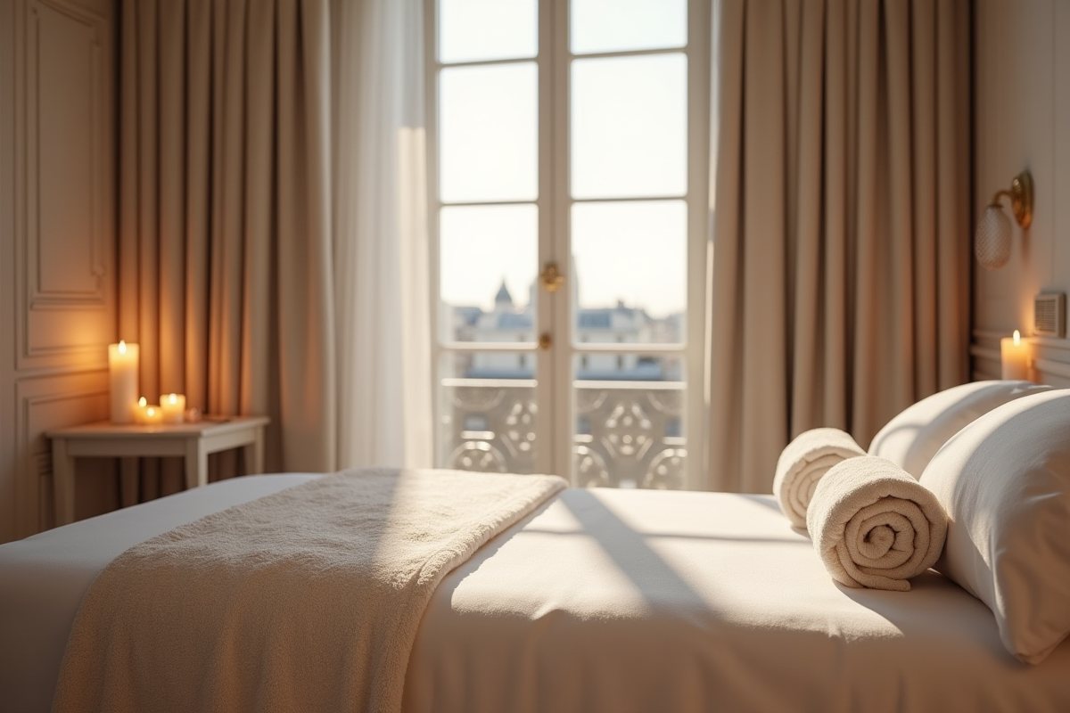 Suite spa luxueuse dans un hôtel parisien en journée