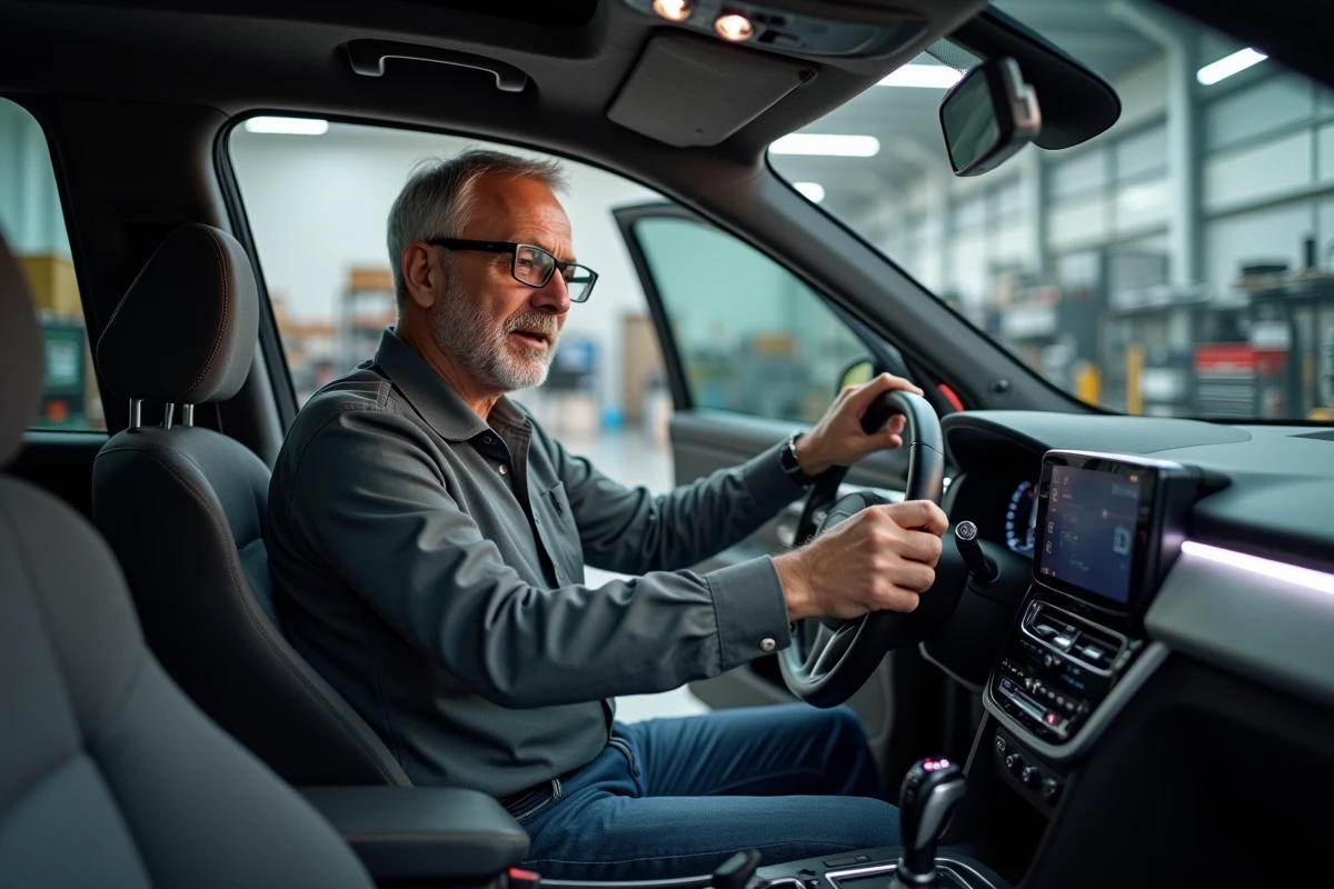 Technicien expérimenté vérifie capteur lidar dans un laboratoire automobile