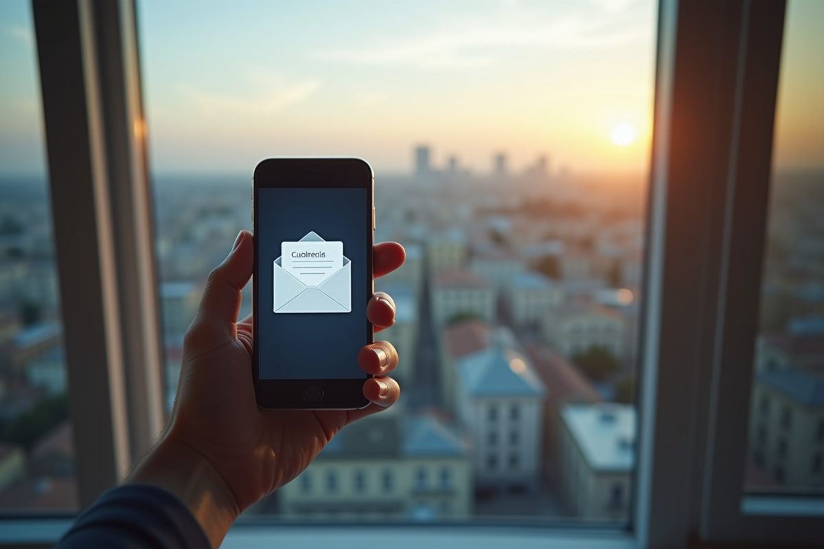 Main tenant un smartphone avec boîte mail à Montpellier