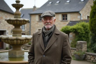 Homme âgé dans un village de Saint Goussaud près d'une fontaine ancienne